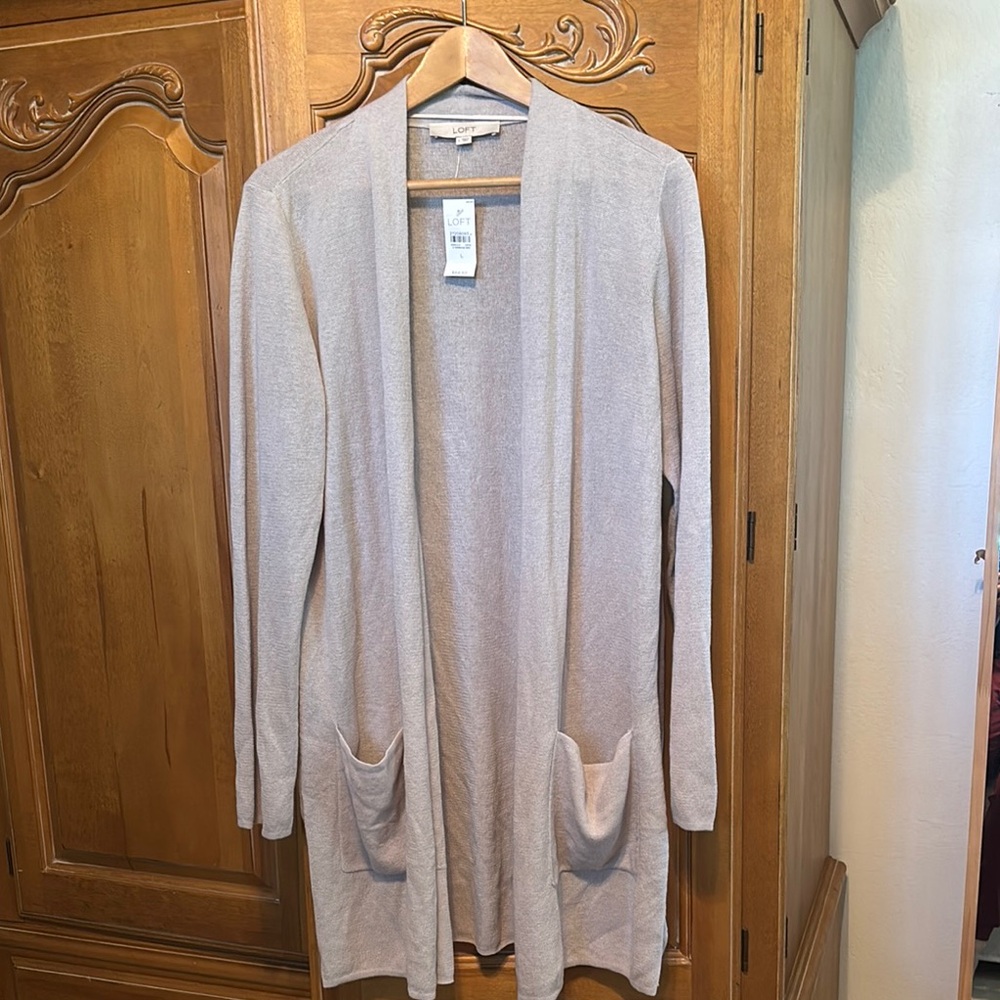 NWT XL LOFT Women's Beige Open Front Cardigan Sweater